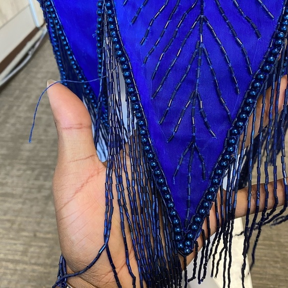 Royal blue vintage beaded fringe dress size large - Picture 3 of 15
